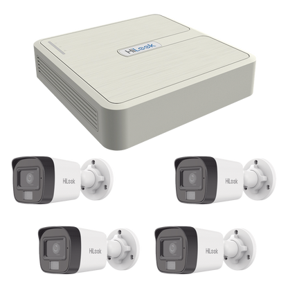 Kit IP 4 Megapixel / NVR de 4 Canales con 4 Puertos PoE / 4 Cámaras IP Dual Light con Micrófono Integrado / Bala para Exterior