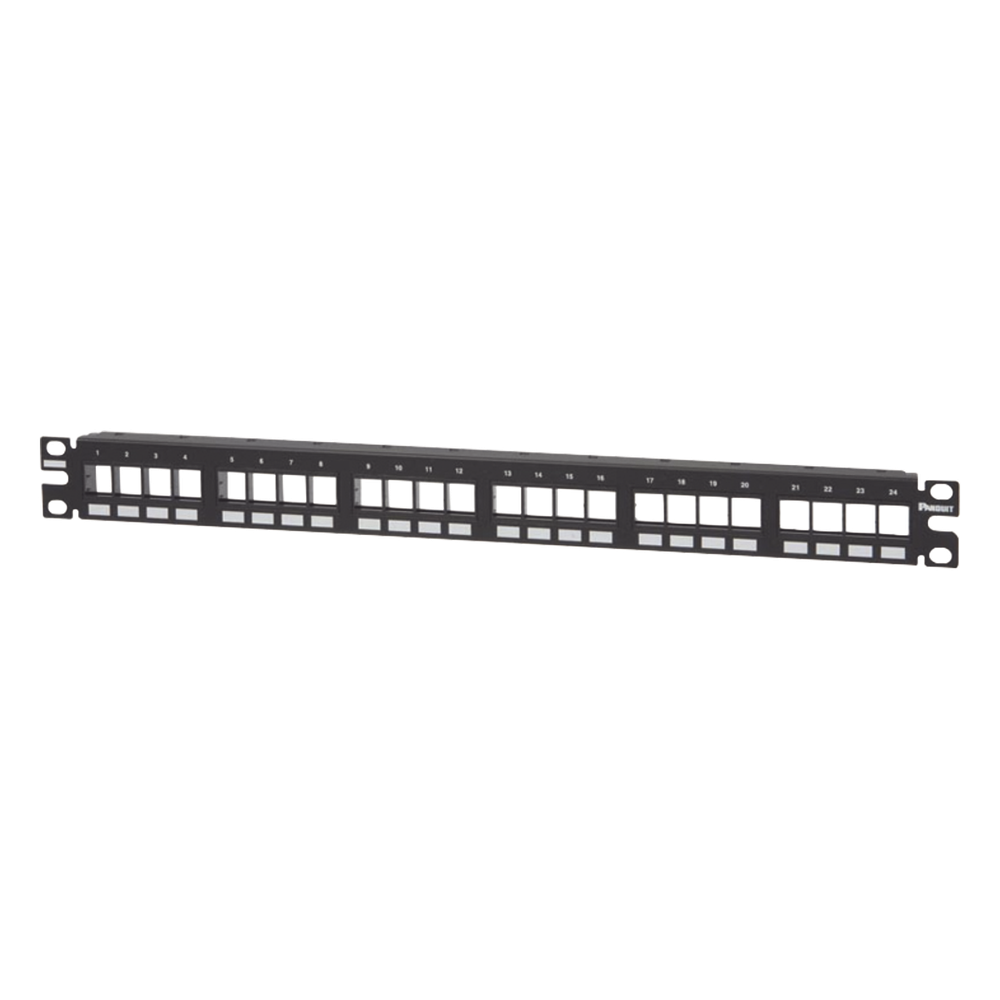 Panel de Parcheo Modular Keystone (Sin Conectores), Numerado y Espacio para Etiquetas, de 24 Puertos, 1UR