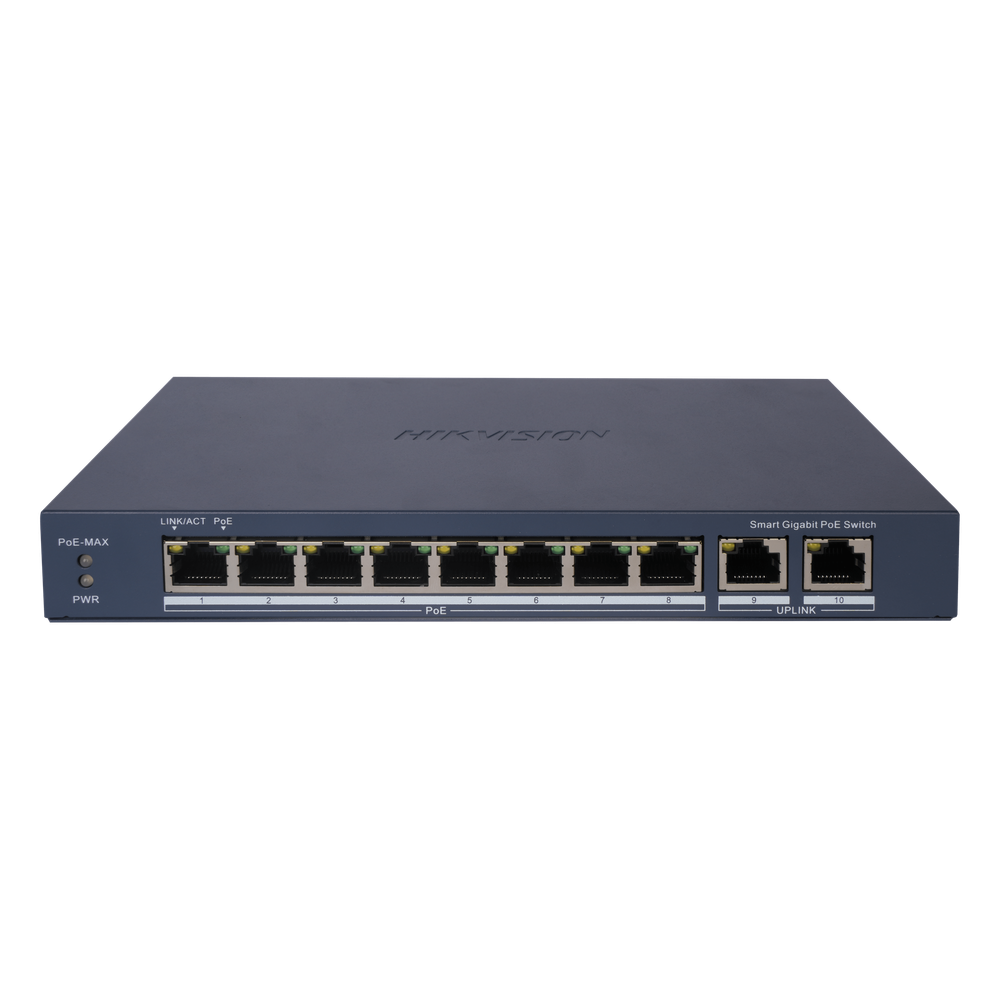 Switch Gigabit PoE+ / Administrable / 8 Puertos Gigabit PoE+ / 2 Puertos Gigabit / Configuración Nube Hik-Partner Pro / Modo Extendido hasta 300