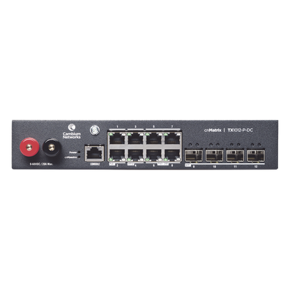Switch cnMatrix WISP TX1012-DC-P de 8 puertos PoE y 4 SFP+, 170 W PoE Budget, Capa 2, gestión cnMaestro On-Premises, para corriente directa