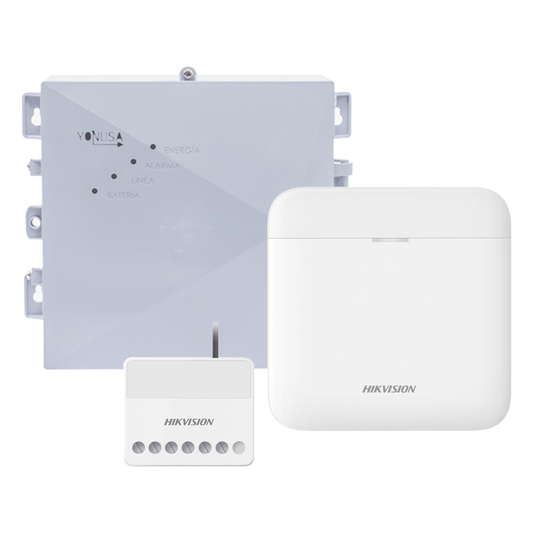 (AX PRO + YONUSA) KIT de Alarma AX PRO / Incluye: 1 Hub con bateria de respaldo / 1 Energizador 2500Mts Lineales / 1 Relevador 0 a 36 Vcc (Max. 5 A)