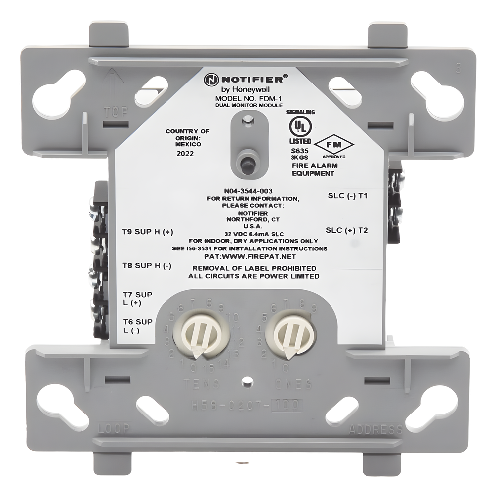 Módulo monitor dual direccionable con dos circuitos IDC Clase B independientes y direccionamiento consecutivo automático