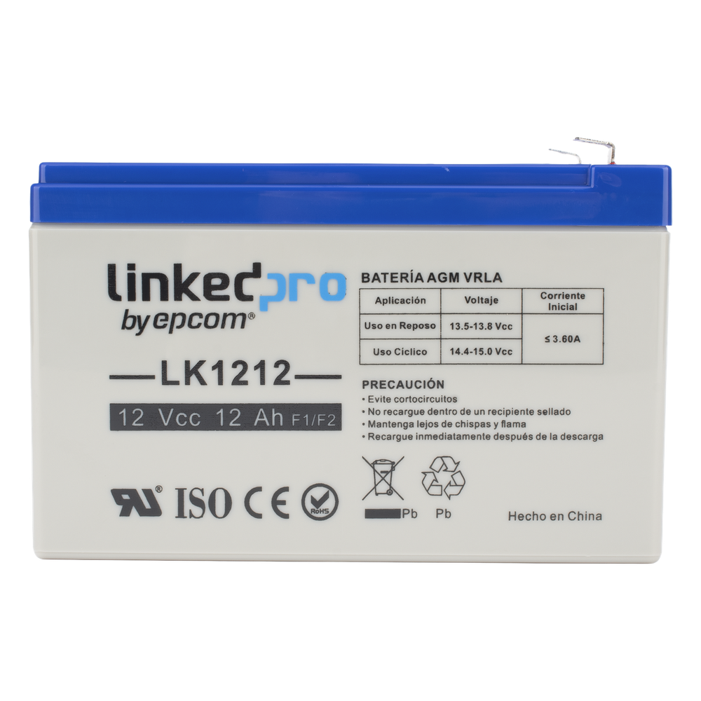 Batería de respaldo 12 V | 12 Ah | AGM | Especial para Seguridad Electrónica | UPS | Sistemas de Emergencia | Vida útil 5 años | Terminales F1 +