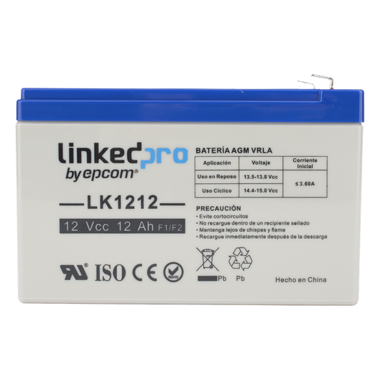 Batería de respaldo 12 V | 12 Ah | AGM | Especial para Seguridad Electrónica | UPS | Sistemas de Emergencia | Vida útil 5 años | Terminales F1 +