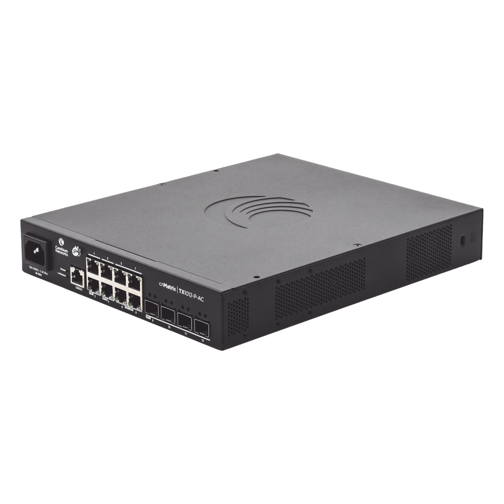 Switch cnMatrix TX1012-AC-P PoE Ideal para WISP / 8 Puertos Gigabit PoE + 4 SFP+ / PoE Budget 200W /Capa 2 y Capa 3