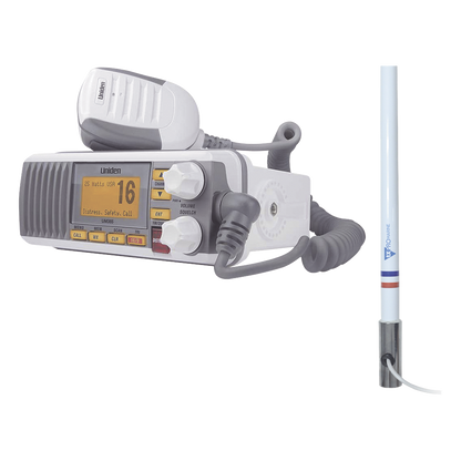 Kit de radio UM385 | mas antena marina de fibra de vidrio TX-5101-SYS fabricada en fibra de vidrio con base roscable de acero inoxidable