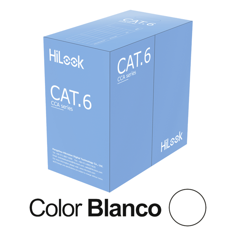 Cable de Red UTP Cat6 / 23 AWG / CCA / ANSI-TIA-568.2-D / RoHS 2.0 / CPR Fca / 305 Metros (1000 Pies) / PVC Blanco / Resistencia a la Tracción y