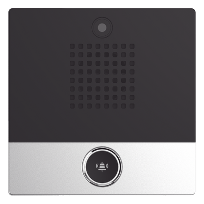 Mini video Intercomunicador para hotelería y hospitales, con diseño elegante, PoE, cámara 1Mpx, 1 botón, 1 relevador integrado de salida y entrada.
