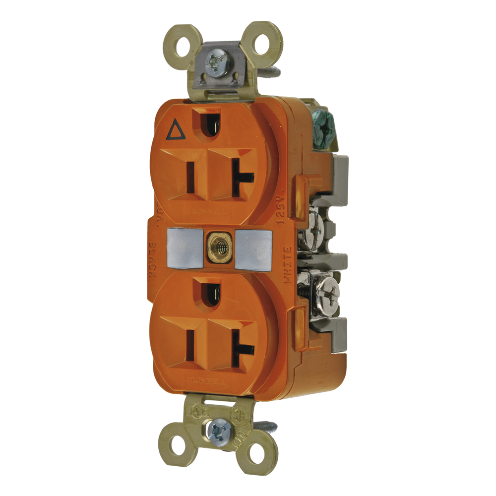 Contacto Dúplex Conexión a Tierra Aislada/ 20 A 125 V/ 2 polos 3 Hilos/ Color Naranja/ Nema 5- 20R/ Grado Industrial.