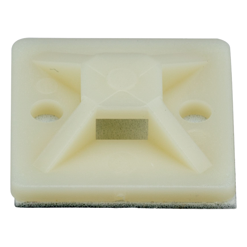 Montaje-Sujetador Adhesivo STRONGHOLD de 4 Vías de 1" x 1" x 1/4", Color Natural, Nylon 6.6 Retardante de Llamas V-2, Paquete de 100pz