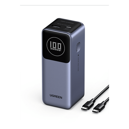 Power Bank de 12000mAh | 2 Salidas 100W Max. | USB-A + 1 USB-C | PD 3.0 | QC3.0 | FCP | SCP | Pantalla Inteligente | Carcasa Ignifuga | Color Gris |