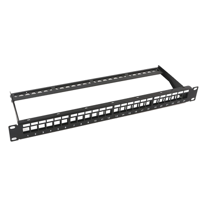 Patch Panel Modular sin Blindaje de 24 Puertos, 1U, con Barra para Organizar Cable