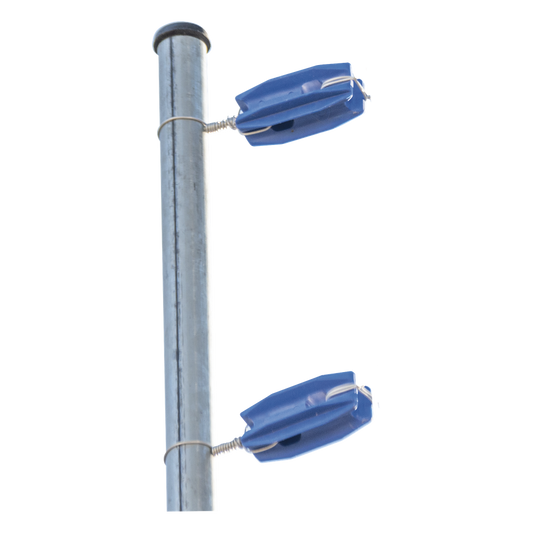 Aislador Azul de Esquina para Cercos Eléctricos / 18 kV / Resinas Vírgenes / Resistencia 7.5-10.2 kg / Anti UV / 66 mm x 31.6 mm