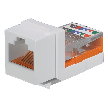 Conector Jack Estilo Leadframe, Tipo Keystone, Categoría 5e, de 8 Posiciones y 8 Cables, Color Blanco
