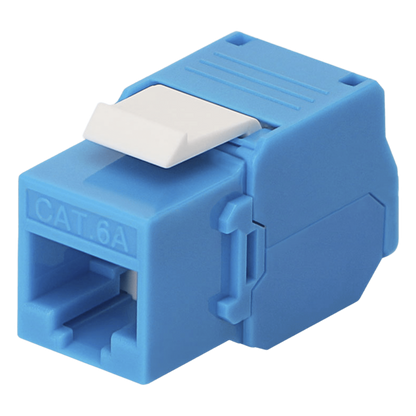 Módulo Jack Keystone Cat6A (Toolless), con Terminación en Ángulo 180 - Color Azul, Compatible con Faceplate y Patchpanel Linkedpro