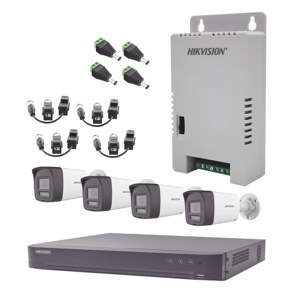 Kit Audio Bidireccional TurboHD 3K Real / DVR 4 Canales 4K / 4 Cámaras Bala (Exterior) con Bocina y Microfóno Integrado 3K / 1 Fuentes de Poder