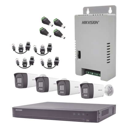 Kit Audio Bidireccional TurboHD 3K Real / DVR 4 Canales 4K / 4 Cámaras Bala (Exterior) con Bocina y Microfóno Integrado 3K / 1 Fuentes de Poder