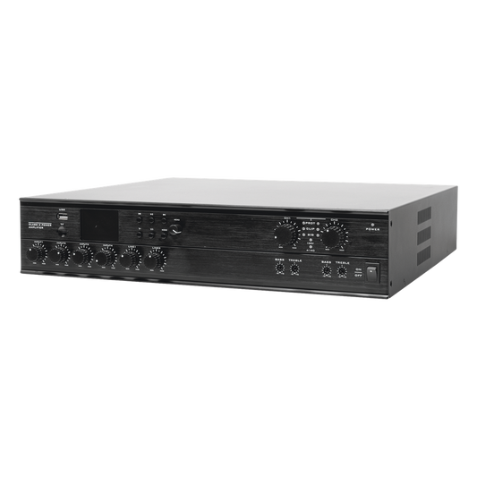 Amplificador Mezclador Matricial | 2 zonas | 240w por canal | 6 entradas | Receptor de medios