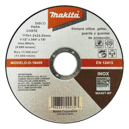 Disco de Corte de 7/8" de acero inoxidable, diámetro de 4-1/2"