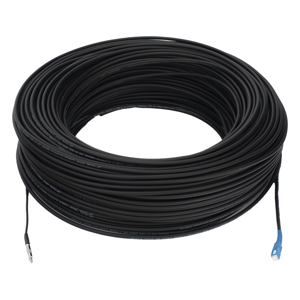 Rollo de Fibra Óptica Drop Redonda G657A2 Monomodo Simplex de 200 Metros (656.17 pies) con Conectores SC/UPC-SC/UPC para Instalaciones Aéreas