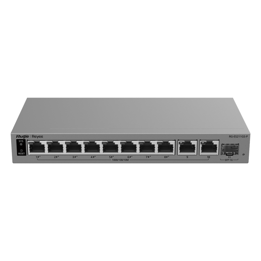 Switch PoE Gigabit Smart Cloud-Managed / 11 Puertos / 8 Puertos PoE+ 120 W / 1 Puerto SFP Uplink / Capa 2 / Diseño Sin Ventilador / Protección 6 kV
