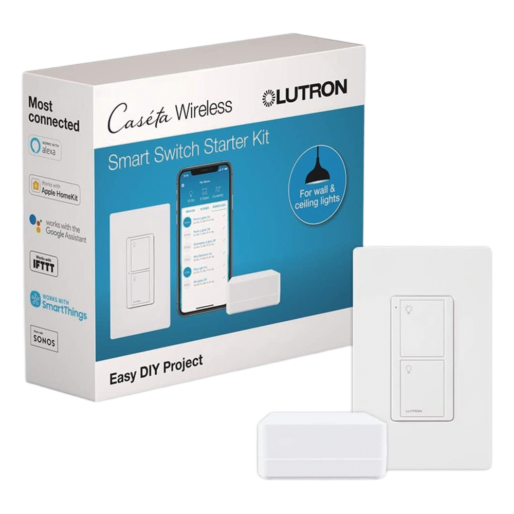 Kit de inicio Caseta Wireless con hub Smart Bridge, interruptor on/off inteligente de 5 A con neutro y placa Claro, control por app y asistentes de