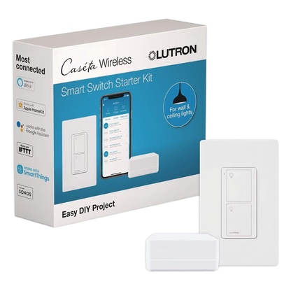 Kit de inicio Caseta Wireless con hub Smart Bridge, interruptor on/off inteligente de 5 A con neutro y placa Claro, control por app y asistentes de