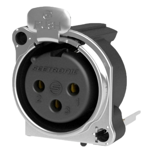Conector XLR Hembra de 3 Polos | Montaje Vertical para Placa de Pared | Brida Metálica