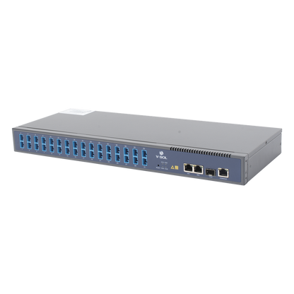 OLT de 1 GPON puerto con Splitter de 1 a 32 SC/UPC Incluido + 3 puertos Uplink (2 puertos Gigabit Ethernet + 1 puerto SFP/SFP+) , hasta 128 ONUS