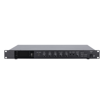 Amplificador de Audio | 1 canal | 350 W | Sistema 100V y Baja Impedancia | 4 Entradas de Micrófono Balanceadas | Bluetooth | USB | SD | FM | Montaje
