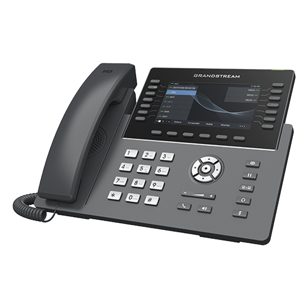 Teléfono IP Wi-Fi, Grado Operador, 14 líneas SIP con 6 cuentas, pantalla LCD 5", puertos Gigabit, Bluetooth, PoE, codec Opus, IPV4/IPV6 con gestión
