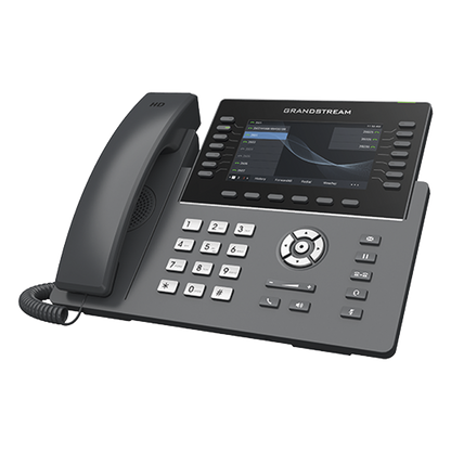 Teléfono IP Wi-Fi, Grado Operador, 14 líneas SIP con 6 cuentas, pantalla LCD 5", puertos Gigabit, Bluetooth, PoE, codec Opus, IPV4/IPV6 con gestión