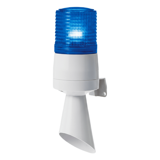 Luz LED con patrones de destello fijo y destellante con buzzer incorporado de alto volumen Máx. 95 dB color Azul 110 VCA