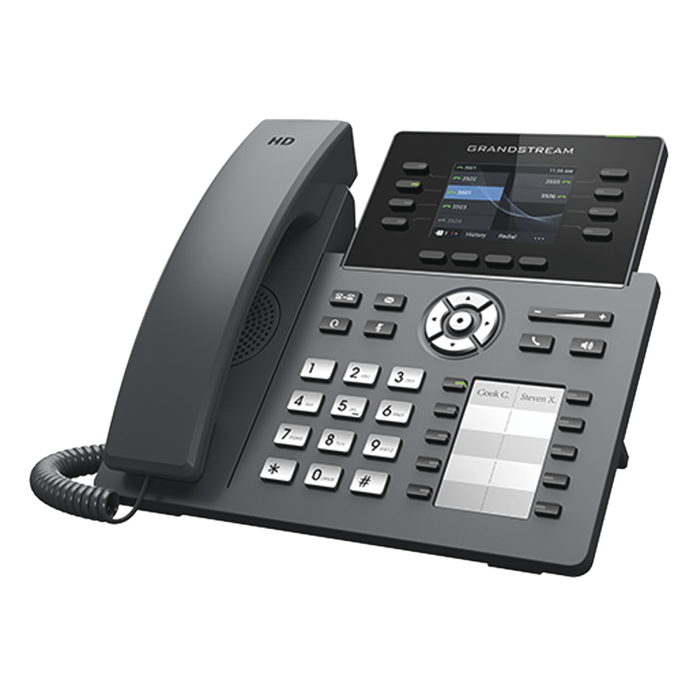 Teléfono IP Wi-Fi, Grado Operador, 8 líneas SIP con 4 cuentas, pantalla a color 2.8", puertos Gigabit, Bluetooth, PoE, codec Opus, IPV4/IPV6 con