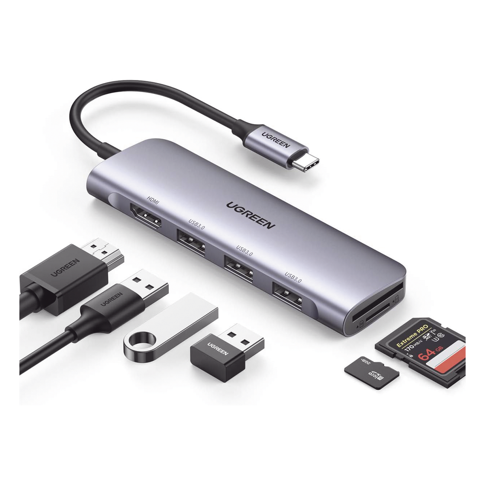 HUB USB-C (Docking Station) 6 en 1 | HDMI 4K@30Hz | 3 Puertos USB 3.0 | Lector Tarjeta SD + Micro SD (TF) Uso Simultáneo | Chip de Última Generación