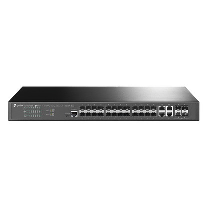 Switch de Fibra Óptica L2+ Omada / 24 puertos SFP 1GE / 4 Puertos Combinados SFP+/RJ45 Gigabit / 2 Puertos Consola RJ45|micro-SUB / Administración