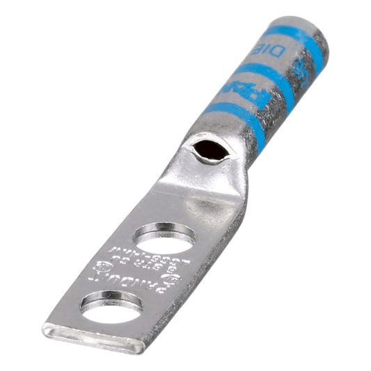 Zapata de compresión LCC6-14AW-L para cal. 6 Awg, Doble barreno para tornillo prisionero de 1/4, Espaciado de orificio 16mm, 1 Pz