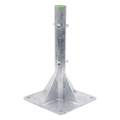 Base para Mástil Hasta 2" con Opresores, Base de 50 x 50 cm y Tubo de 80 cm Ced. 30. Galv. Inmersión.