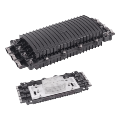 Caja de Distribución de Fibra Óptica Horizontal, hasta 96 Empalmes, Exterior IP68, 3 Puertos de Entrada y Salida