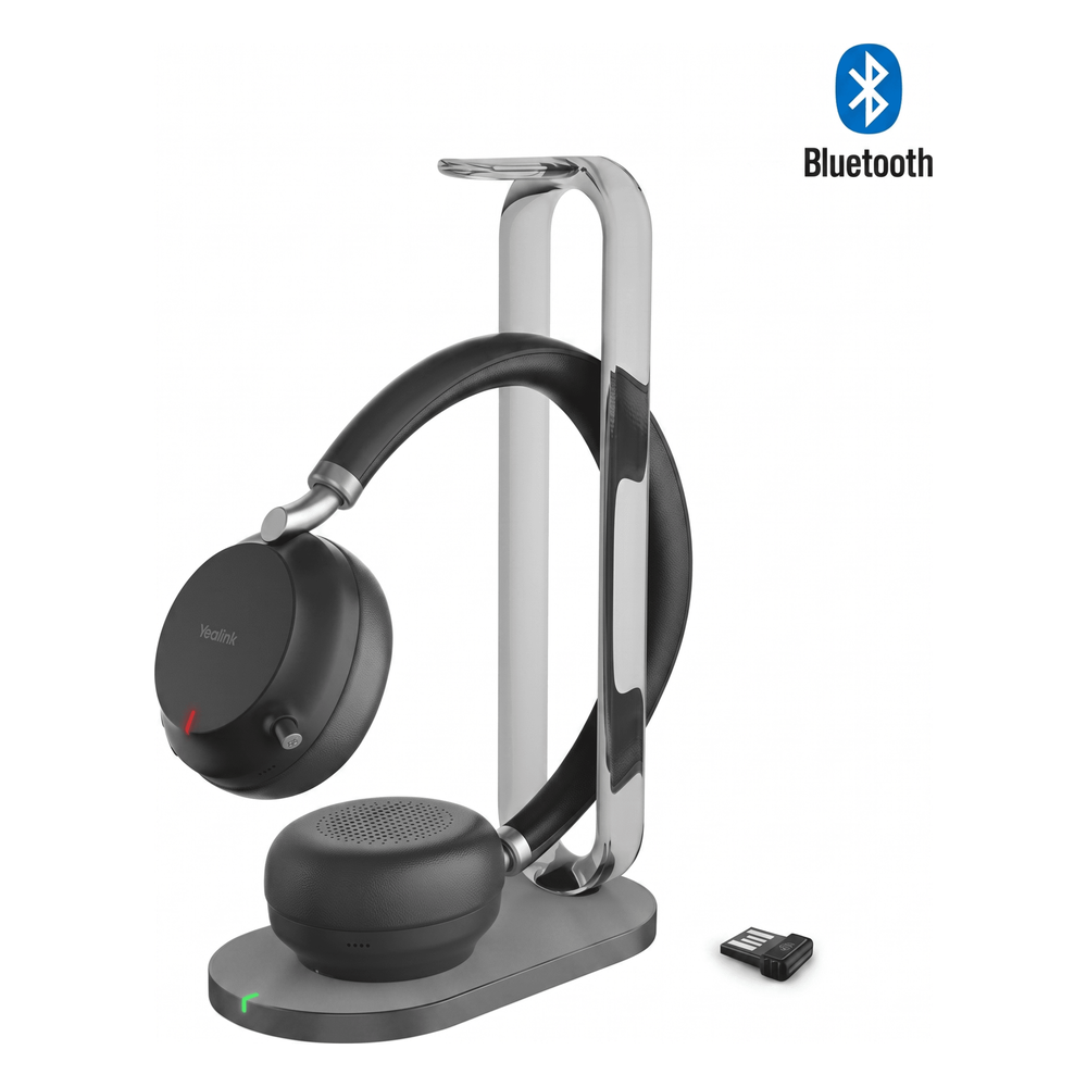 Auriculares supraaurales Yealink BH76 Plus Stereo UC Edition con base de carga/Bluetooth 5.3 con adaptador USB-C y A/Cancelación activa de