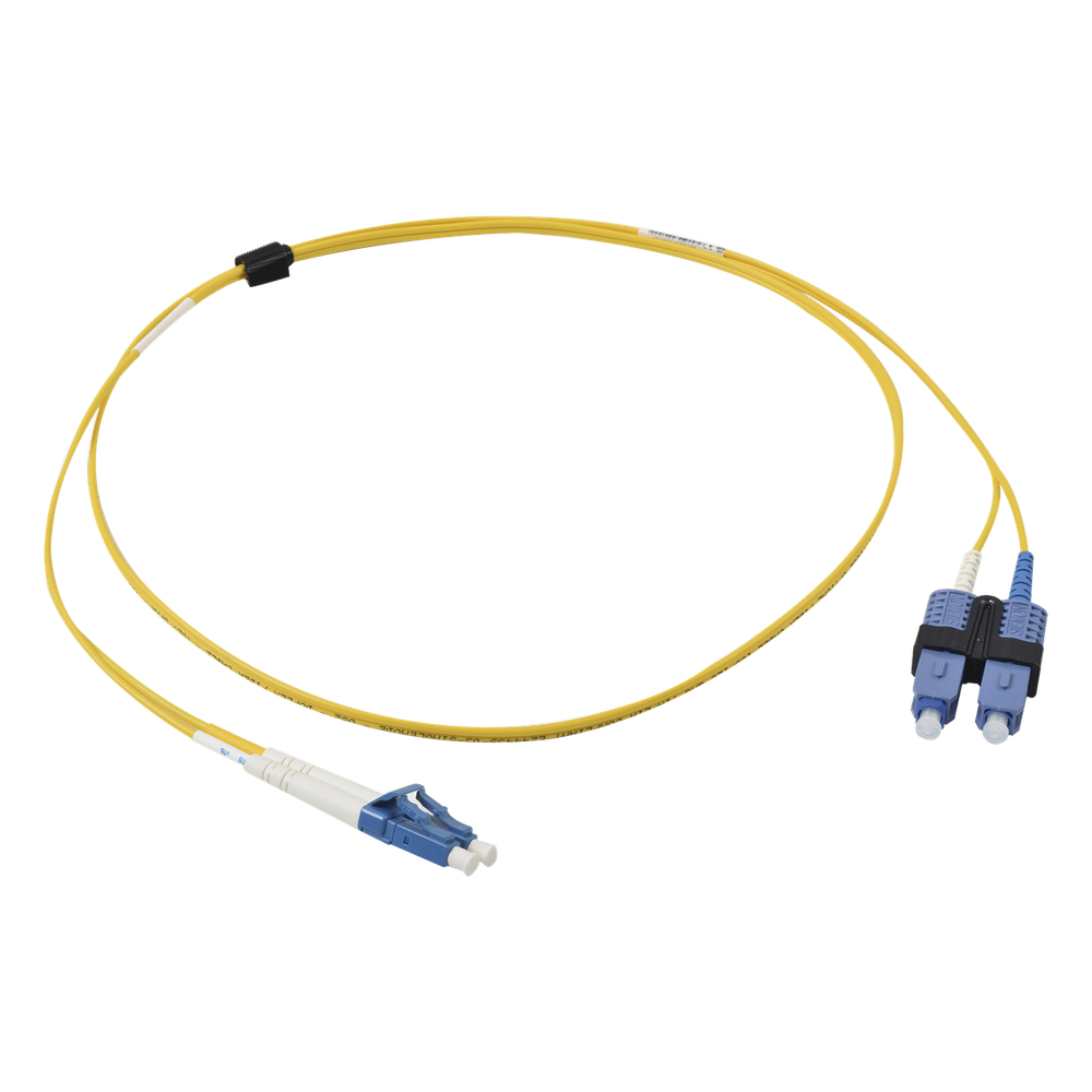 Jumper de Fibra Óptica Monomodo (OS2), XGLO, Riser, LC/UPC-SC/UPC Duplex, OFNR, Color Amarillo, 1 Metro (3.28 Pies)