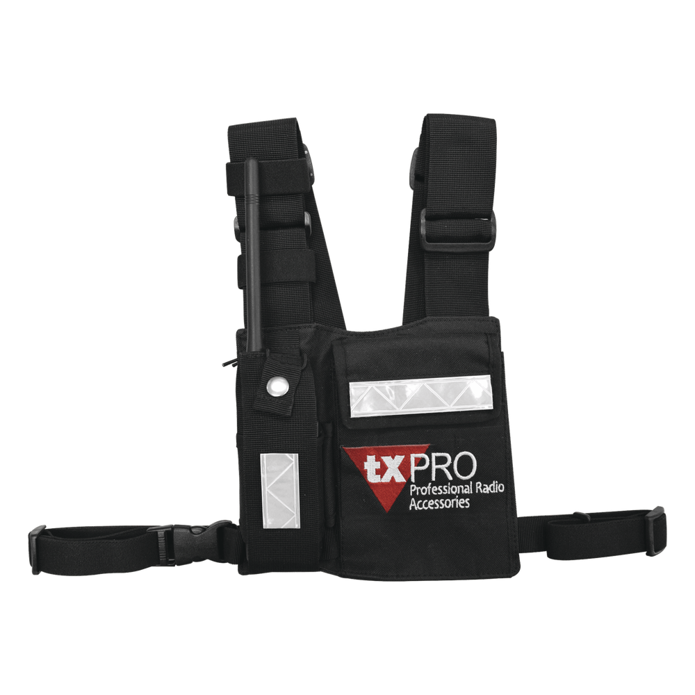 Pechera Universal con soporte para radio, sostén de bolígrafo y seguridad para la bolsa con cinta adherente. Logo TX-PRO