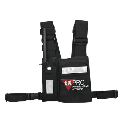 Pechera Universal con soporte para radio, sostén de bolígrafo y seguridad para la bolsa con cinta adherente. Logo TX-PRO