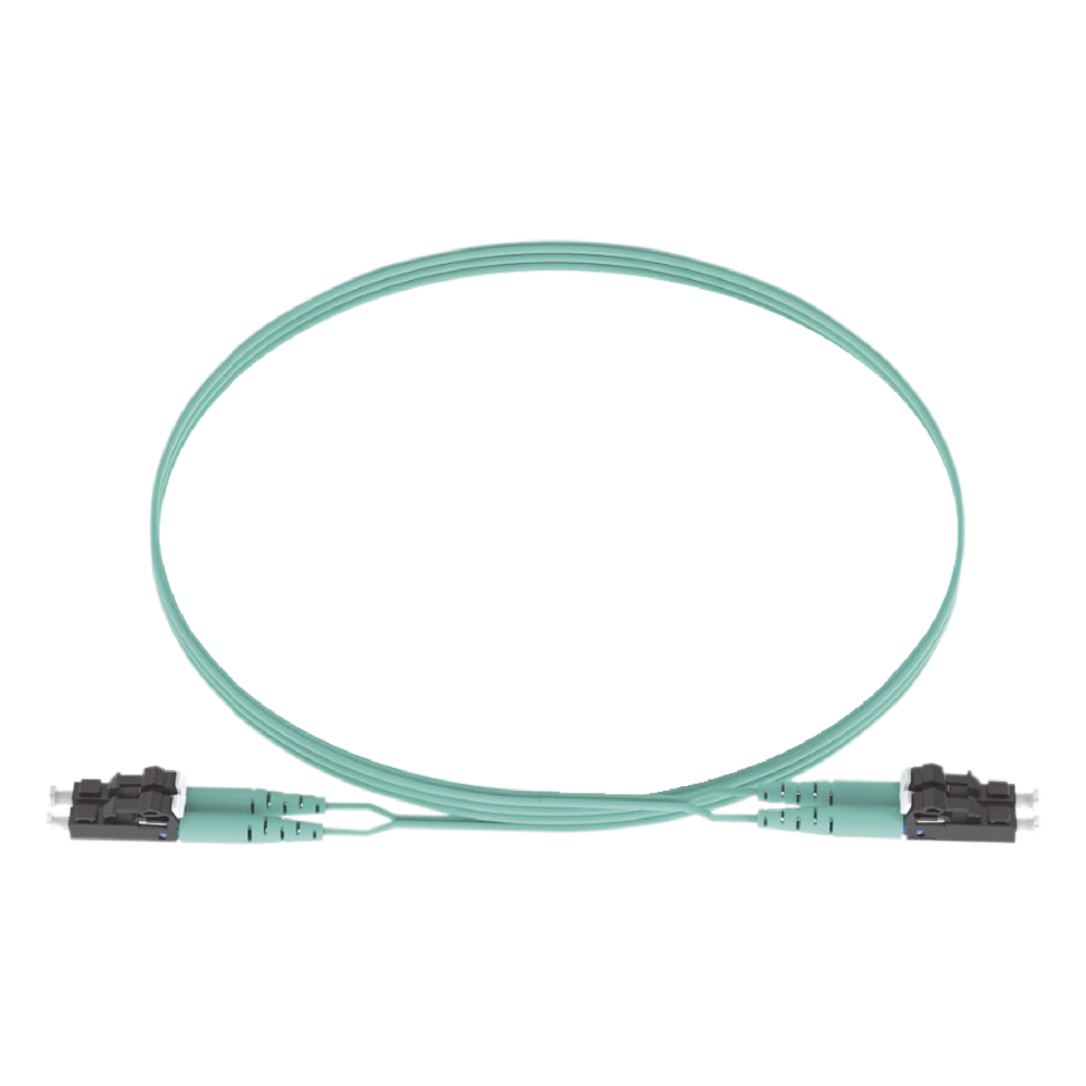 Jumper de Fibra Optica Multimodo 50/125 OM3, LC-LC Duplex, OFNR (Riser), Color Aqua, 5 Metros (16.40 Pies)