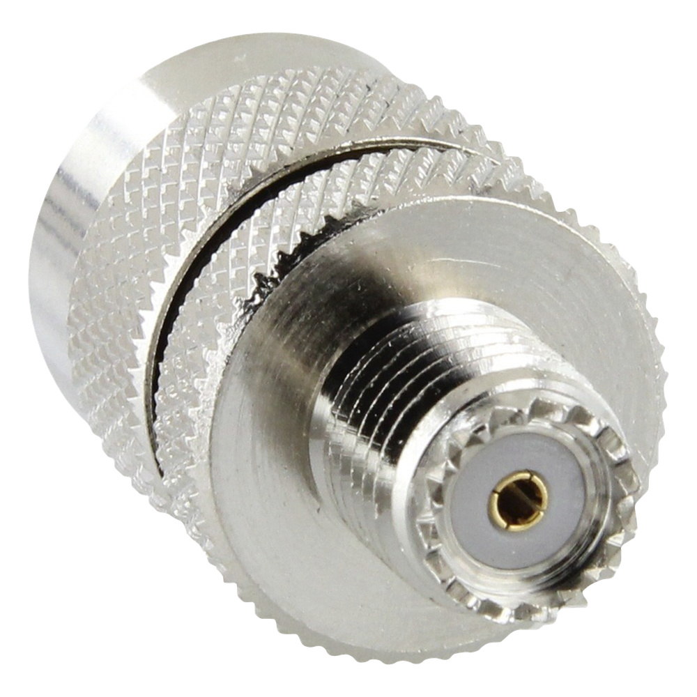 Adaptador en Línea de Conector Mini UHF Hembra a UHF Macho (PL-259), Níquel/ Oro/ Teflón
