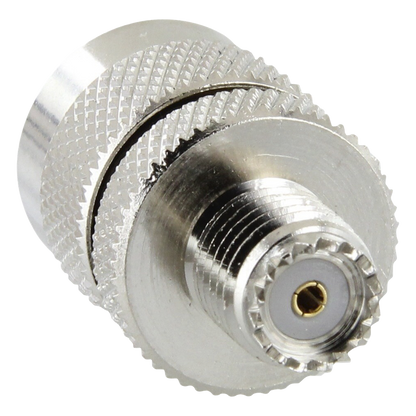 Adaptador en Línea de Conector Mini UHF Hembra a UHF Macho (PL-259), Níquel/ Oro/ Teflón