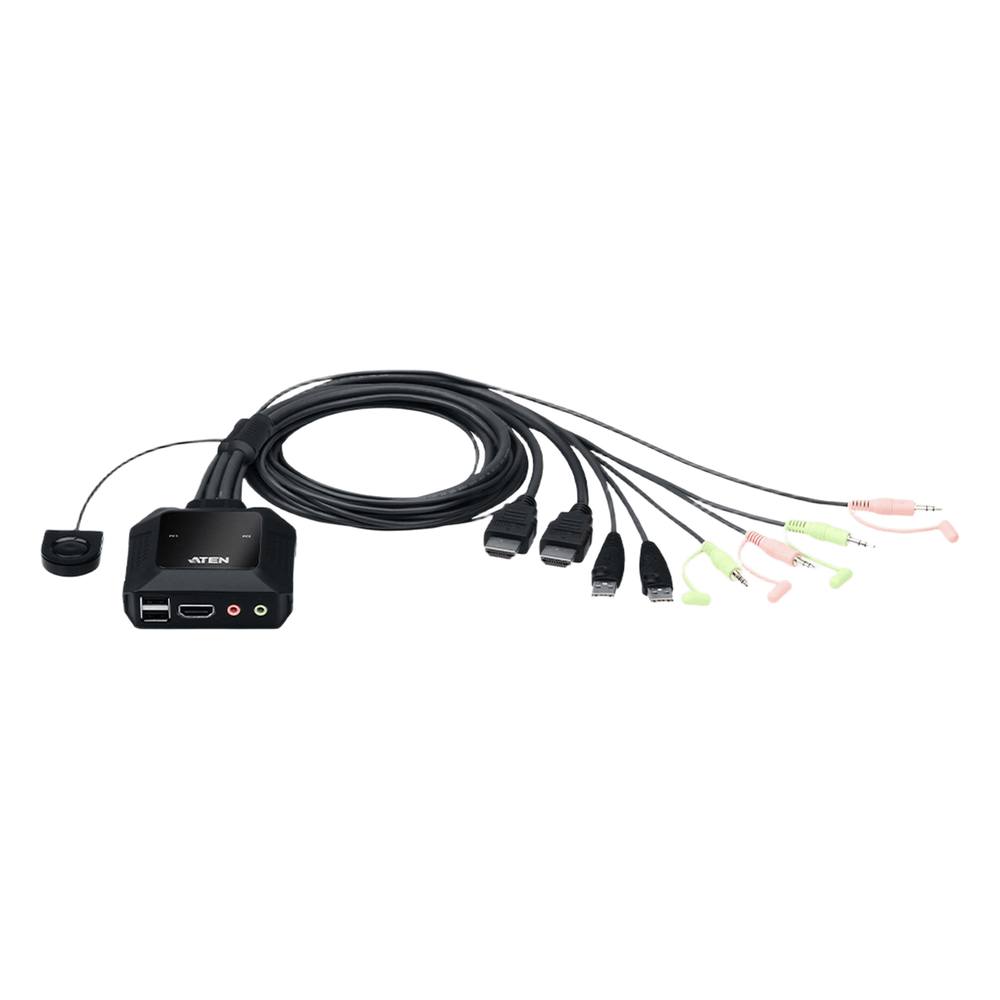 Conmutador KVM con cable HDMI 4K USB de 2 puertos con selector de puerto remoto | 4096x2160 @ 60Hz (4K DCI) | HDCP 2.2 | Jack 3.5mm (Audio/Micrófono)