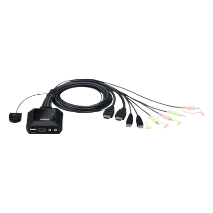 Conmutador KVM con cable HDMI 4K USB de 2 puertos con selector de puerto remoto | 4096x2160 @ 60Hz (4K DCI) | HDCP 2.2 | Jack 3.5mm (Audio/Micrófono)