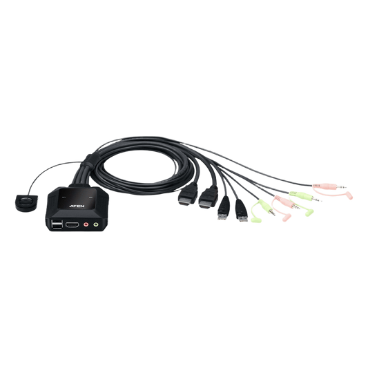Conmutador KVM con cable HDMI 4K USB de 2 puertos con selector de puerto remoto | 4096x2160 @ 60Hz (4K DCI) | HDCP 2.2 | Jack 3.5mm (Audio/Micrófono)
