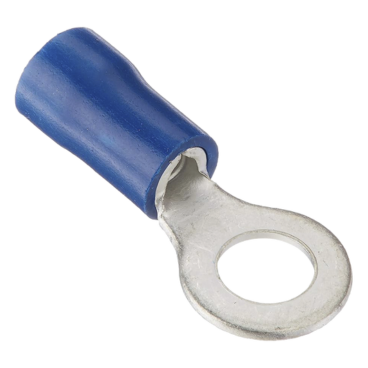 Terminal tipo ojo aislada / 16- 14 AWG / 3/16" / Azúl / Paquete de 25 piezas.